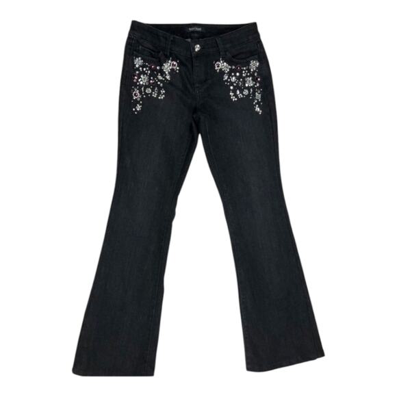 White House Black Market Whbm crystal studded‎ black Side Leg mom jeans Sz 2 New - Picture 2 of 16